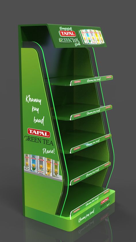 Tapal Green Tea Gondola Gondola Design, Point Of Purchase Display, Beer Display, Green Shelves, Snack Display, Shelf Talkers, Pos Design, Bucket Ideas, Retail Design Display