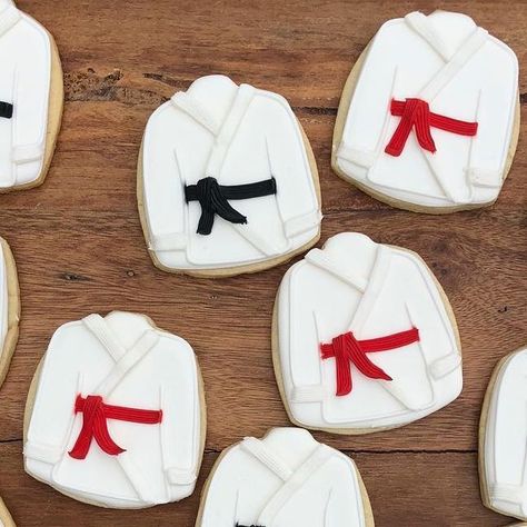 Karate Cookies, Karate Gi, Cookies Ideas, Custom Cookies, Decorated Cookies, Football Jersey, May 17, Football Jerseys, Cookie Decorating