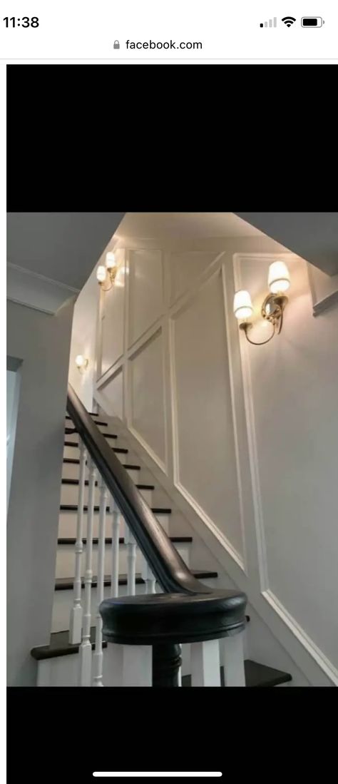 Stairs With Wainscotting, Trim On Staircase Wall, Stairway Millwork, Staircase Molding Trim Work, Entryway Moulding, Enclosed Stairway, Stairway Paint Ideas, Batten Staircase, Trim Molding Ideas