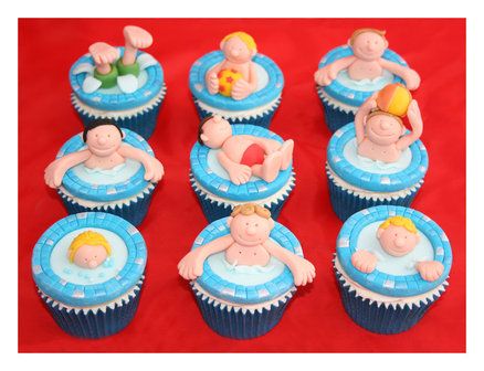 Swimming party cupcakes  Cake by Anna Drew (Anna's Cakes) Swimming Cupcakes, Pool Cupcakes, Male Cakes, Swimming Pool Cake, Swimming Cake, Football Cakes, Garden Cupcakes, Anna Cake, Pool Party Cakes