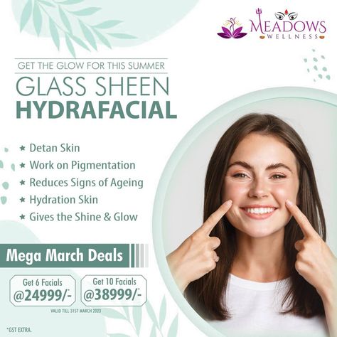 Be the first to like this meadowswellness GLASS SHEEN Hydra Facial - Best Offer of the Year ⌛ The offer is valid till 31st March. So Hurry, Book the skin care package. 🏥 Visit MEADOWS for all your Beauty & Wellness concerns : 📲9650413400 #Meadows #MeadowsWellness #bestoffers #weightloss #hydrafacial #pigmentation #skin #ageingskin #glassheenfacial #bestskinfacial #skincarefacials #medifacials #advancefacials #offeroftheday Facial Poster Design, Facial Poster, Skin Care Package, Hydra Facial, Skin Care Packaging, Creative Ads, Beauty Wellness, Care Package, Aging Skin Care