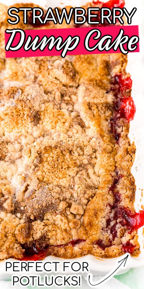 Strawberry And Blueberry Dump Cake, Canned Strawberries Recipes, Strawberry Dump Cake 3 Ingredients, Strawberry Pineapple Dump Cake, Strawberry Dump Cake Recipes, Strawberry Cheesecake Dump Cake, Strawberry Cobbler Recipe, Strawberry Rhubarb Pie Filling, Pie Filling Desserts