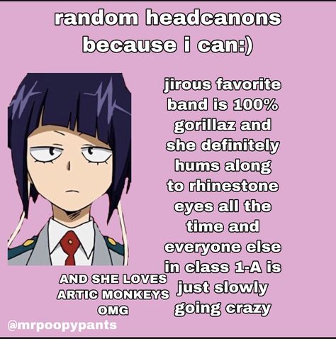 Jirou Headcanons, Anime Headcanons, Mha Headcanons, Mha Shifting, Character Headcanons, Kyouka Jirou, Kyoka Jirou, Anime Friends, Head Cannons