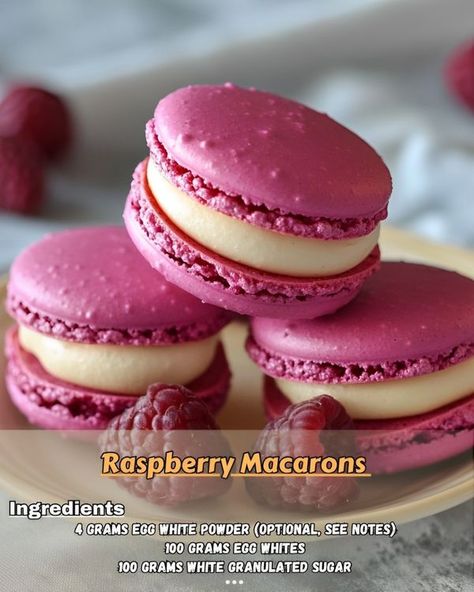 Japanese Macarons, Raspberry Macarons, Comfort Recipes, Fairy Cakes, Granulated Sugar, Macaroons, Macarons, Comfort Food, Raspberry