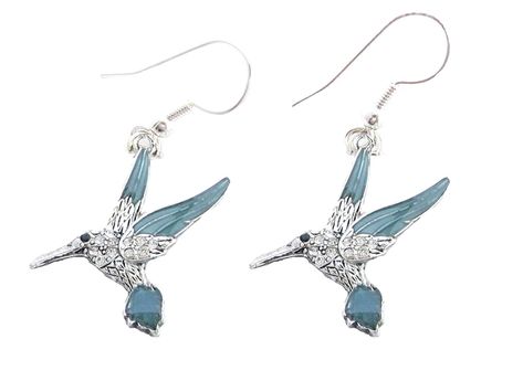 Hummingbird Jewelry, Earrings Prom, Hummingbird Earrings, Bird Charm, Crystal Blue, Sterling Silver Dangle Earrings, Bar Earrings, Girls Earrings, Silver Earrings Dangle