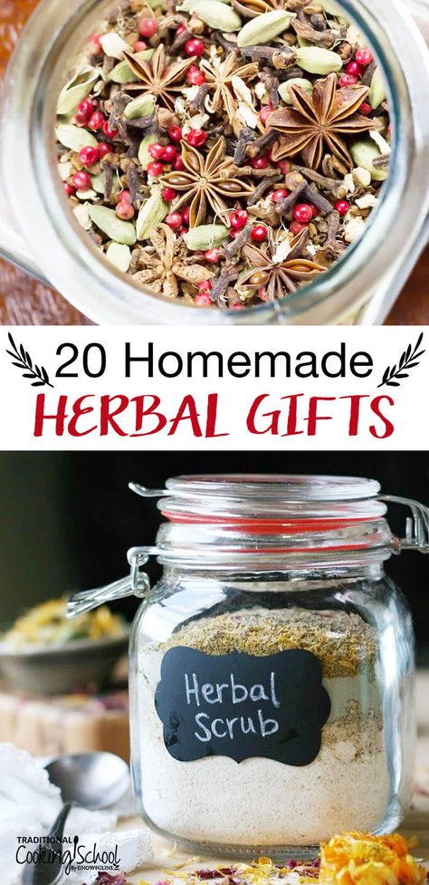 20 Homemade Herbal Gifts | Are you ready to be inspired with herbal gift ideas that are beautiful, thoughtful, healthy, and homemade? You've come to the right place! We've gathered 20 DIY gift ideas, with step by step instructions so you know exactly how to make these thoughtful gifts for friends and family. These gifts include sugar scrubs, lotion bars, teas, salves, and culinary creations -- for everyone on your list. #gifts #DIY #ideas #herbs #recipe Herbal Gifts, Gifts In Jars, Herbal Scrub, Herb Gifts, Diy Food Gifts, Homemade Food Gifts, Kitchen Herbs, Herbal Recipes, Cold Home Remedies