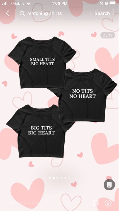 Matching Shirts Aesthetic, Bff Tshirts, Aesthetic Tees, Matching Tshirts, Shirts Aesthetic, Big Heart, Matching Shirts, Funny T Shirts, Matching Outfits