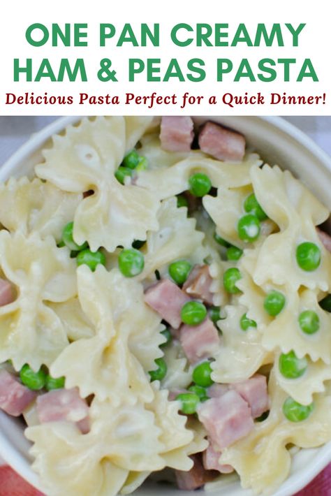 Ham Pasta Recipes, Ham Peas And Pasta, Ham And Peas, Peas Pasta, Bow Tie Pasta Recipe, Ham Dishes, Ham Pasta, Pasta With Peas, Ham Dinner