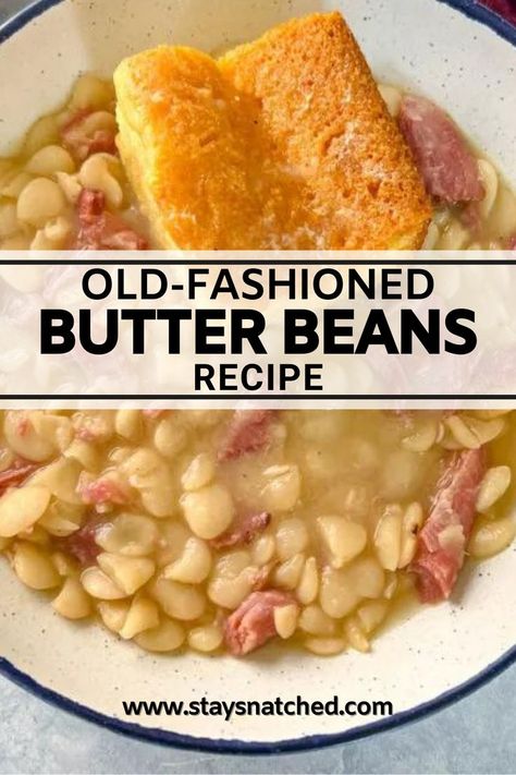 Lima Beans Recipe Southern, Dried Lima Beans, Beans Recipe Crockpot, Butter Bean Soup, Dry Beans Recipe, Butter Beans Recipe, Beans And Cornbread, Beans In Crockpot, Buttermilk Cornbread