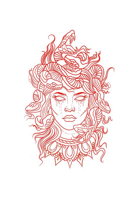 Red Medusa Tattoo, Tattoo Designs Medusa, Medusa Tattoo Outline, Simbols Tattoo, Medusa Tattoo Design, Spartan Tattoo, Family Tattoo Designs, Girl Face Tattoo, Capricorn Tattoo