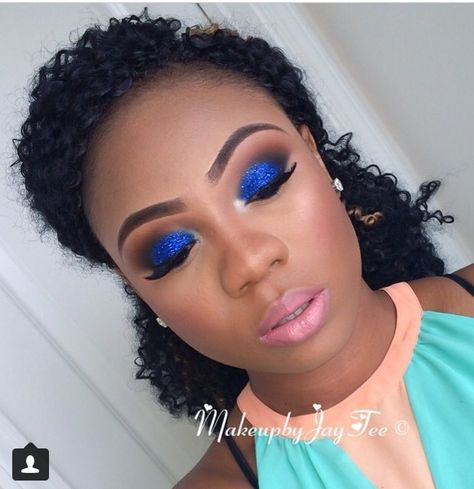 Face beat!!! Hot!!! Royal Blue And Gold Eye Makeup, Royal Blue Glam Makeup, Royal Blue Makeup Looks Black Women, Royal Blue Eyeshadow Looks, Royal Blue Makeup Looks, Royal Blue Makeup, Anniversary Makeup, Melanin Makeup, Blue Eyeshadow Makeup