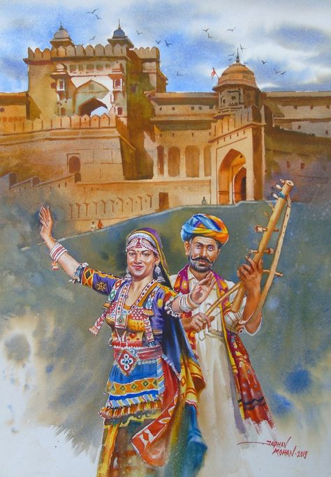 Original Watercolor Painting Rajasthani Folk Artist Handmade - Etsy Australia Painting Rajasthani, Rajasthani Painting, Indian Culture And Tradition, Rajasthani Art, Composition Painting, Beautiful Art Paintings, Indian Paintings, Family Friend, Indian Art Paintings