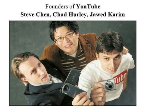 Founders of YouTube Jawed Karim, Chad Hurley, Steve Chen, Divine Order, Video Websites, Youtube Success, First Youtube Video Ideas, Social Sites, Social Networking Sites