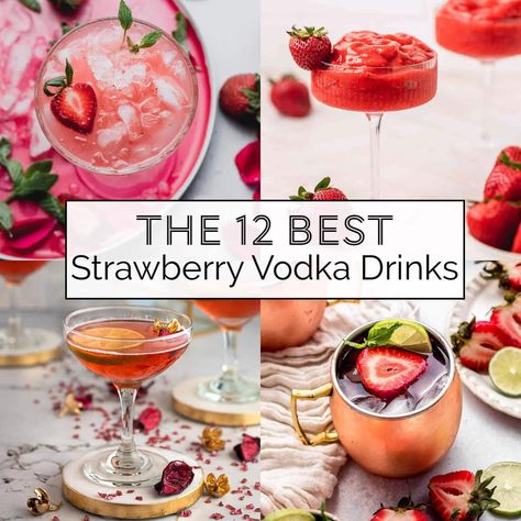 These strawberry vodka drinks are the best cocktails to make this spring. Infused with fresh strawberry flavor, easy to make & delicious. Strawberry Simple Syrup Cocktails, Strawberry Vodka Drinks, Strawberry Alcohol Drinks, Flavored Vodka Drinks, Strawberry Daiquiri Mix, Vodka Mixed Drinks, Frozen Strawberry Daiquiri, Vodka Sour, Vodka Recipes Drinks