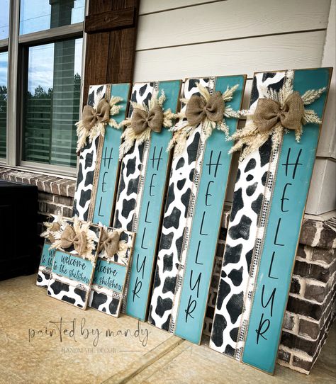 Diy Porch Signs Ideas, Western Porch Signs, Door Leaner Signs, Door Leaners, Door Leaner, Thunder Laser, Traveling Boutique, Porch Boards, Porch Leaners