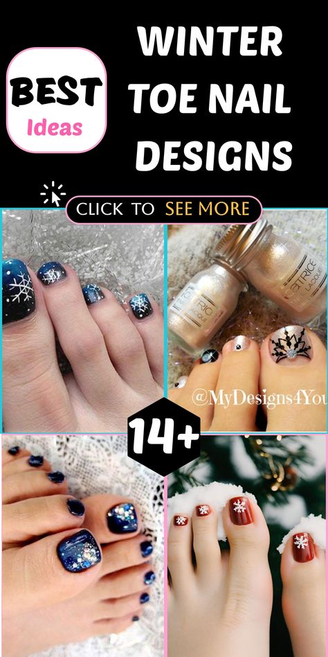 Elevate your winter fashion game with stunning toe nail designs that will put a festive spin on your ensemble. These chic and cozy winter-inspired nail art ideas are perfect whether you're cuddled up by the fireplace or out embracing the snowy slopes. Flaunt your stylish winter pedicure confidently this season! Pedicure Ideas New Years, January Pedicure Ideas, New Years Toes Nails, Winter Toenail Designs, Snowflake Pedicure Designs, Sparkly Pedicure Toenails, January Pedicure Colors Toenails, Winter Toenails 2024, Winter Toe Nails 2024