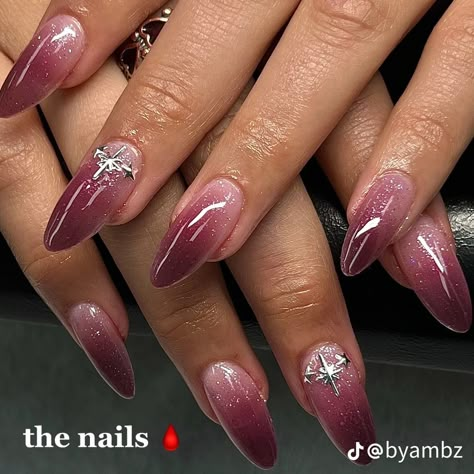 Nessa Nails, Goth Cyberpunk, Nail Education, Concert Nails, Dark Pink Nails, Plum Nails, Ombre Burgundy, December Nails, Medium Almond