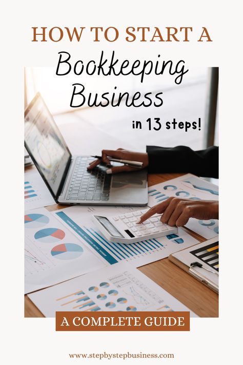 A complete step-by-step guide to starting a bookkeeping business including costs, profit potential, registering your business, and hiring staff. #bookkeepingbusiness Starting A Bookkeeping Business, Start A Bookkeeping Business, Running Books, Bookkeeping Business, Business Ideas, Step Guide, Hands On, To Start, Step By Step