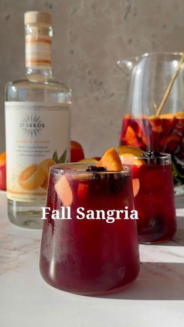 21Seeds Infused Tequila on Instagram: "How many aura points did we gain by dropping the best fall sangria recipe of the season? 😎 The limit does not exist. Want to rack up some of your own? Here’s how you can score big: 🏆

Be your own bartender by winning your very own 21Seeds Infused Tequila Bartender Kit. All you have to do is:

Recreate our signature Fall Sangria recipe
Tag us in your post or video
Be 21+ to enter (and to enjoy the drinks responsibly!) 🍹

21Seeds Fall Sangria Recipe 🍂
Ingredients: 
1 cup 21Seeds Valencia Orange Tequila 
2 oranges (cut into wedges) 
2 apples (cut into slices) 
1 cup blackberries 
2 cinnamon sticks 
1/4 cup maple syrup 
1/3 cup fresh lemon juice 
1 1/4 cup apple cider 
1 bottle of red wine (your favorite red)

Directions: 
Add all ingredients to a pit Fall Party Drinks, Fall Sangria Recipes, The Limit Does Not Exist, Apple Cider Punch, Infused Tequila, Bartender Kit, Fun Drinks Alcohol, Fall Dinner Party, Thanksgiving Drinks