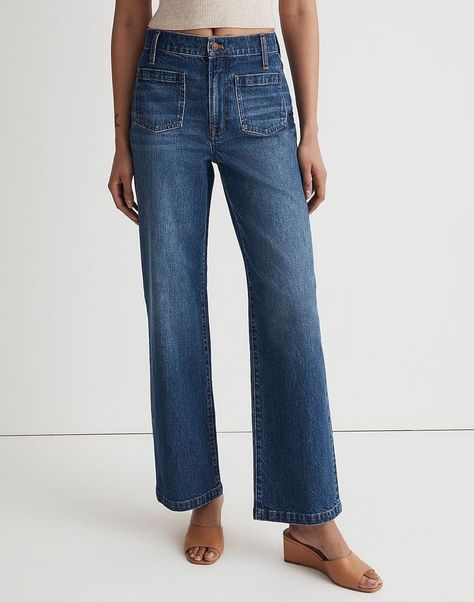 The Excellent Classic Large-Leg Jean in Caronia Wash: Patch Pocket Version Large Pants, Jeans Outfits, Madewell Jeans, Denim Details, Petite Jeans, Wide Pants, Wide Leg Denim, To Study, Trouser Jeans