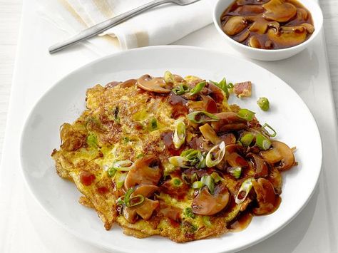 Egg Foo Yuong Egg Foo Yung, Chicken Egg Foo Young, Fresh Egg, Canadian Bacon, Food Network Magazine, Fortune Cookie, Bacon Recipes, Frozen Peas, Fried Egg