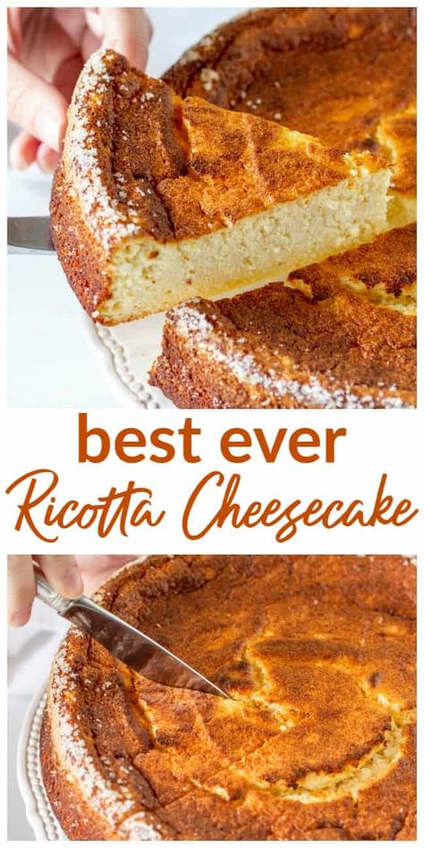 Ricotta Cheese Pies, Ricotta Cheese Recipes Dessert Low Carb, Easy Ricotta Cake, Easy Ricotta Cheesecake Recipes, Baked Ricotta Dessert, Cheesecake With Ricotta And Cream Cheese, Gluten Free Ricotta Cheesecake, Cheesecake With Ricotta Cheese, Italian Cheesecake Recipes Ricotta