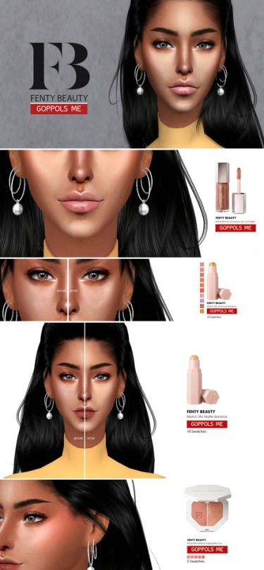 GOPPOLS Me Fenty Beauty Gloss Bomb, Fenty Beauty Makeup, Beauty Flowers, Sims 4 Cc Makeup, Sims 4 Game Mods, Sims 4 Cc Skin, Sims 4 Cc Folder, 4 Characters, The Sims 4 Download