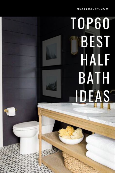 Guest Half Bathroom Ideas Modern, Mens Half Bathroom Ideas, Half Bath Makeover Modern, All White Half Bath, Half Bath Color Drench, Half Bath With Storage, Small Half Bath Flooring Ideas, Powder Room With Sloped Ceiling, Small Powder Ideas Half Baths