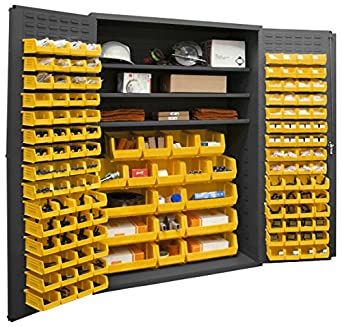 Shop Storage Ideas, Louvered Panels, Bin Cabinet, Cabinet Gray, Steel Storage Cabinets, Flush Door, Garage Tool Storage, Lockable Storage, Storage Locker