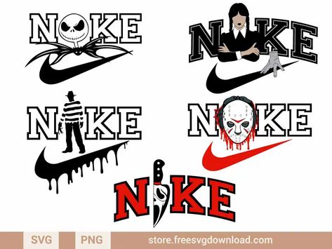 Embroidery Designs Nike, Scream Knife, Wednesday Svg, Pennywise Svg, Chucky Svg, Scream Svg, Svg Nike, Disney Princess Halloween, Nike Svg