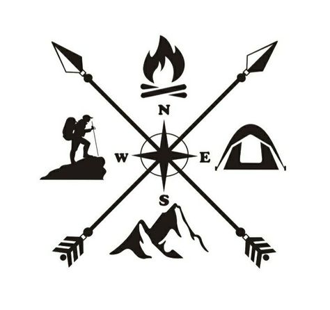 Tattoo Camping, Scouts Logo, Travel Tattoo Ideas, Camping Tattoo, Trippy Tattoo, Travel Tattoos, Compass Tattoo Design, Adventure Logo, Geometric Mountain