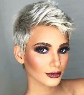 Platinum Pixie Hairstyles for Women with Long Face | Flickr Undercut Hair, Shorter Hair, Short Grey Hair, Super Short Hair, Short Layered Haircuts, Hair Brained, Pixie Haircuts, Short Pixie Haircuts, Short Pixie Cut