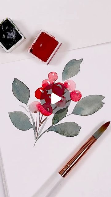 Emma Jane Lefebvre on Instagram: "SUPER SIMPLE way to paint watercolour berries! You could turn this into a pattern, gift tags or even Christmas cards! Definitely give it a try!

Brush: size 6 round @craftamo X Emma Lefebvre 

#watercolor #watercolour #beginnerwatercolor #beginnerwatercolour #watercolortutorial" Watercolour Berries, Sketchbook Exercises, Emma Lefebvre, Watercolour Lessons, Watercolour Cards, Water Coloring, Travel Art Journal, Water Paint, Coloring Techniques