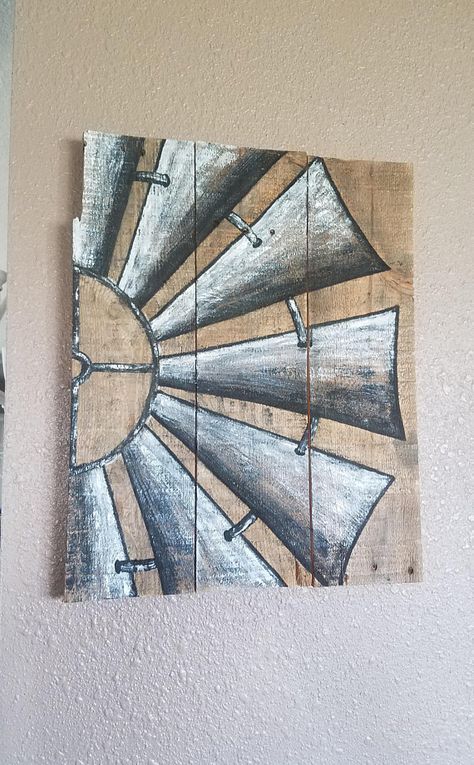 Windmill Decor, Farmhouse Paintings, Creativity Ideas, Farm Art, Pallet Painting, Pallet Art, Night Painting, Barn Quilts, Diy Canvas