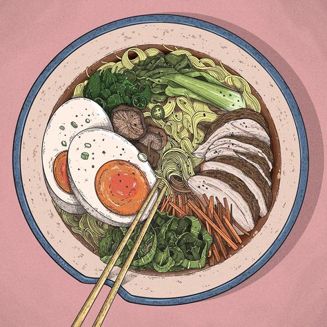 684 Likes, 34 Comments - Jim (@jim_spendlove) on Instagram: “🍜 _______________________________________ - - - - - - - - - - - - #illustrate #illustration…” Anime Ramen Bowl, Ramen Bowl Drawing, Ramen Bowl Illustration, Ramen Painting, Christina Lorre Drawings, Notion Board, Noodle Art, Ramen Food, Japanese Food Illustration