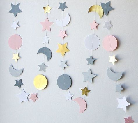 Baby Shower Decorations Pink, Moon And Stars Nursery, Pink Baby Shower Decorations, Stars Nursery, Ra Ideas, Ramadan Crafts, Star Nursery, Paper Crafts Origami, Kids Discover