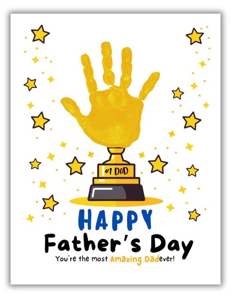 Happy Father's Day Handprint Art (Free Printable) - MindyMakes Happy Fathers Day Cards, Kids Fathers Day Crafts, Fathers Day Poems, Diy Father's Day Crafts, Dad Crafts, Fathers Day Art, Father's Day Activities, Handprint Craft, Mothers Day Crafts For Kids