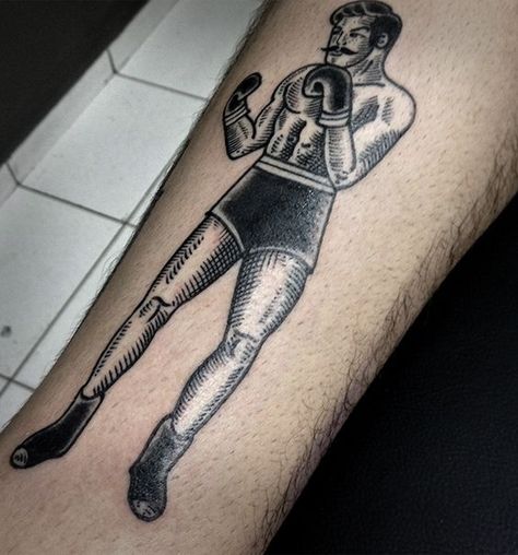 Boxer Tattoo. Boxing Man Tattoo, Boxer Tattoo Traditional, Old School Boxer Tattoo, Traditional Boxer Tattoo, Boxer Ring, Gentleman Tattoo, Boxer Tattoo, Boxing Tattoos, Traditional Tattoo Woman