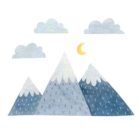 Cute Mountain Illustration, Nursery Watercolor Art, Mountains Illustration, Mountains Drawing, Illustration Mountain, Mountains Watercolor, Mountain Watercolor, Baby Watercolor, Mountain Pattern