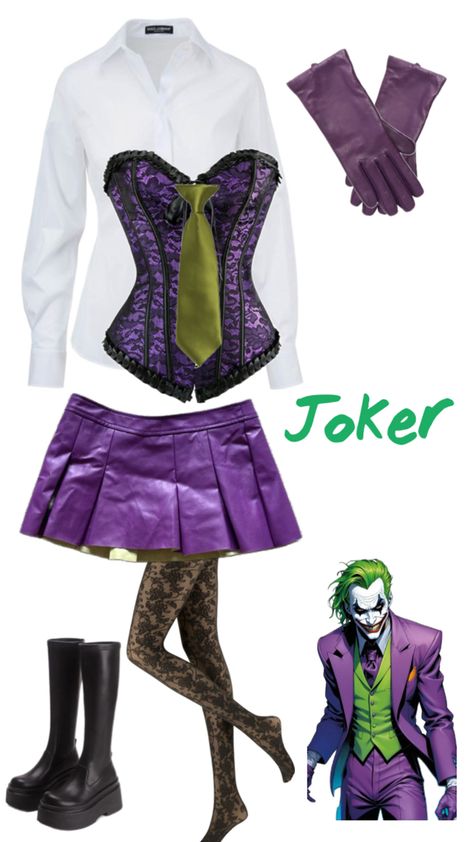 Joker Costume Inspiration, The Joker Inspired Outfit, Joker Aesthetic Outfit, Joker Inspo Outfit, Joker Corset Costume, Joker Inspired Outfit Women, Unique Baddie Halloween Costumes, Joker Outfits Female, Joker Costume Female Outfit Black Woman