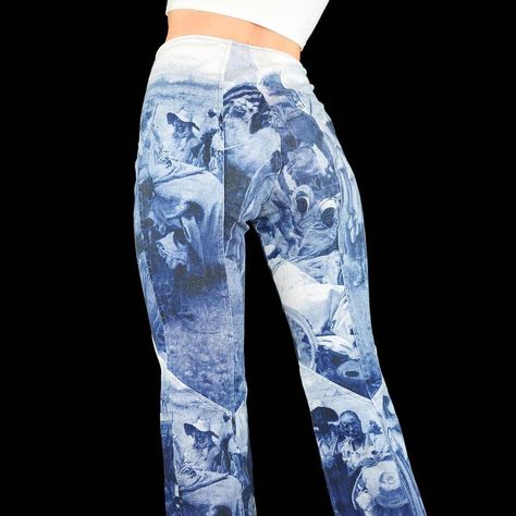 Cyanotype Jeans, Cyanotype Printing On Clothes, Cyanotype On Clothing, Cyanotype Pants, Cyanotype Denim Jacket, Denim Trends, Printed Pants, White Denim, Photographic Print