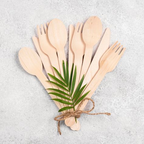 100% Disposable Wooden Forks, Spoons, Knives Set | Alternative to Plastic Cutlery | Compostable, Biodegradable, Ecofriendly Tender Steak, Wooden Fork, Bamboo Utensils, Wooden Cutlery, Plastic Cutlery, Refreshing Desserts, Butter Spread, Cutlery Sets, Hot Soup