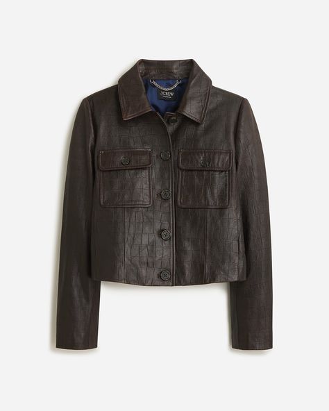 J.Crew: Collection Lady Jacket In Embossed Leather For Women Lady Jacket, J Crew Collection, Jcrew Collection, Blazers For Women, Chocolate Brown, Embossed Leather, The Collection, J Crew, Coats Jackets