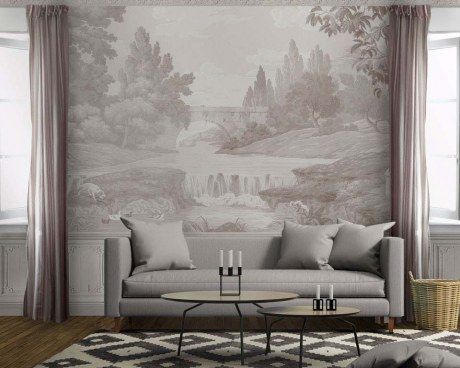 The french countryside - Wallpaper mural Countryside Wallpaper, Block Print Wallpaper, Toile Wallpaper, Antique Wallpaper, Scenic Wallpaper, Timeless Decor, Contemporary Wallpaper, Wallpaper Living Room, Decorative Panels