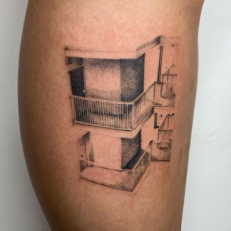 Architectural Tattoo, Hard Tattoos, Line Tattoo Ideas, Abandoned Warehouse, Single Line Tattoo, Cute Tats, 3 Tattoo, Facial Tattoos, Architecture Tattoo