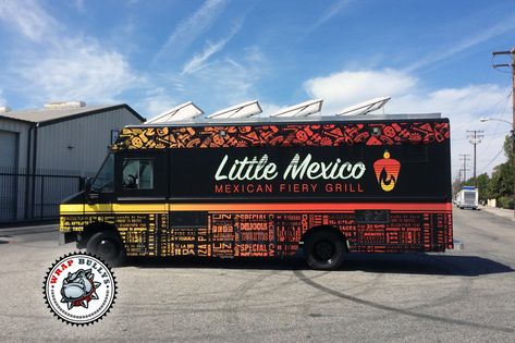 Little Mexico Food Truck Wrap | Wrap Bullys Mexican Food Truck, Fine Dining Food, Truck Wrap Design, Trailer Wrap, Food Truck Park, Foodtrucks Ideas, Pork Food, Custom Food Trucks, Presentation Food