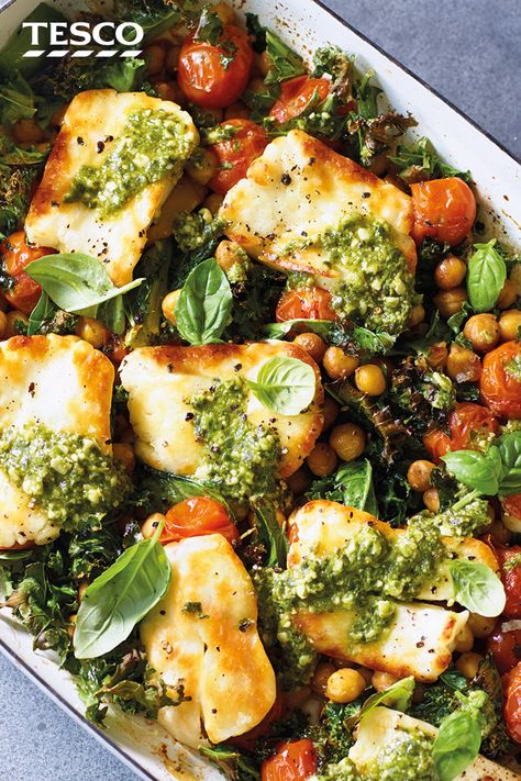 Crockpot Summer, Baked Halloumi, Meals Summer, Dinner Crockpot, Summer Lunches, Meals Dinner, Tesco Real Food, Veggie Dinner, Bread Easy