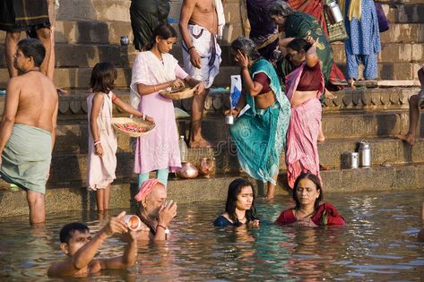 River Ganges in Varanasi - India. Hindu devotees bathing in the Holy River Gange , #Sponsored, #India, #Hindu, #devotees, #River, #Ganges #ad Washing Dress, Mehndi Ceremony, River Painting, Indian People, Women Bathing, Buy Art Online, Varanasi, Pink Fashion, The River