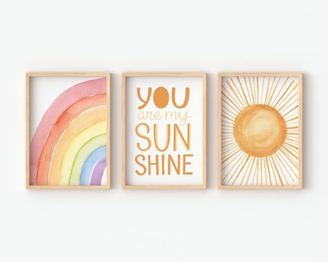 Set of 3: You are my Sunshine Wall Art Prints | Children's Room, Weather, Rainbow, Sun | Nursery, Toddler, Playroom Décor, Kids Room, Baby Sun Nursery, Sunshine Wall Art, Toddler Playroom, Room Baby, Playroom Decor, My Sunshine, You Are My Sunshine, Childrens Bedrooms, Color Calibration