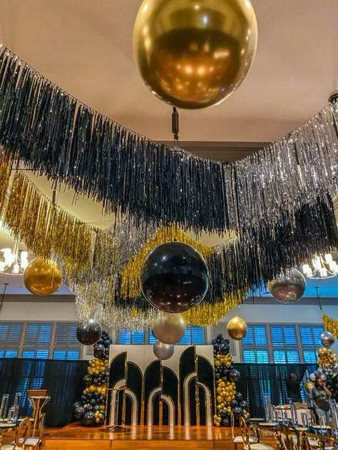 Memphis Fringe and Streamer Installations — Pop Culture Memphis Ballroom Decorations Parties, Gala Balloon Decor, Streamers Decorations, Gatsby Birthday Party, Gala Decorations, Masquerade Ball Party, Disco Decorations, Disco Party Decorations, Streamer Backdrop